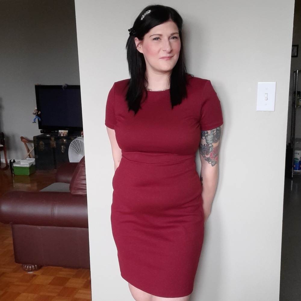 Burgundy Ponte-knit sleeveless dress
